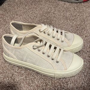 Fendi Cream Textured Sneakers